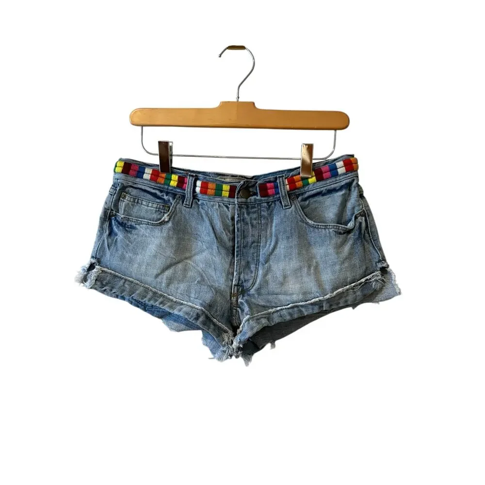 Free People Elliot Denim Short Shorts Yarn Belt Detail 27